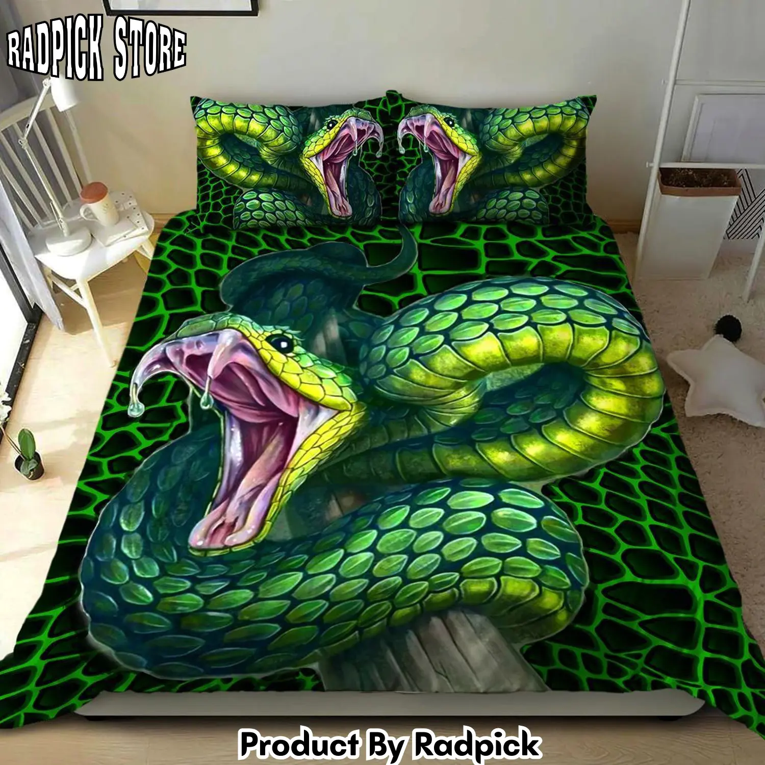 Radpick 3d green snake duvet cover bedroom sets comfortable bedding sets rp3278966